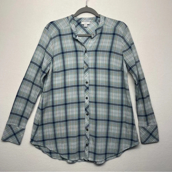 J Jill Plaid Button Up Blouse S Blue - Picture 1 of 8